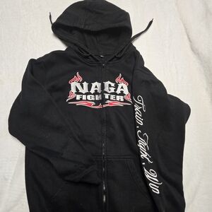 NAGA Fighter Black Zip-Up Hoodie with Flame Logo